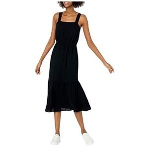 Amazon Essentials Womens Black Viscose Tiered Midi Dress Square‎ Neck XS